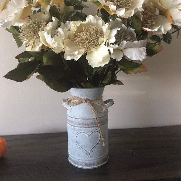 Decorative Metal Vase Farmhouse Decor Rustic Cottage Mantel Table Decoration Can - Picture 8 of 10